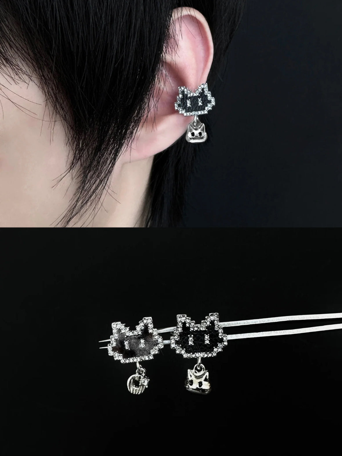 Pixel Kitty Cuff Earrings