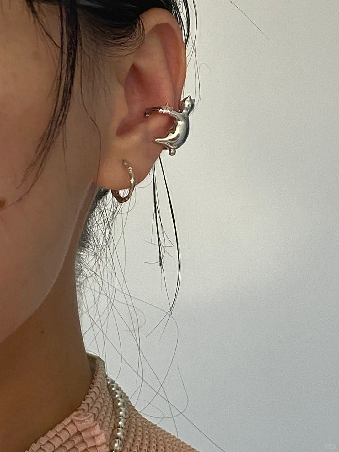 Kitten Ear Hug Cuff Conch Earrings