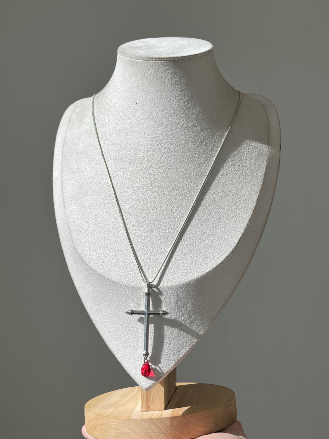 Ruby Drop Cross Necklace