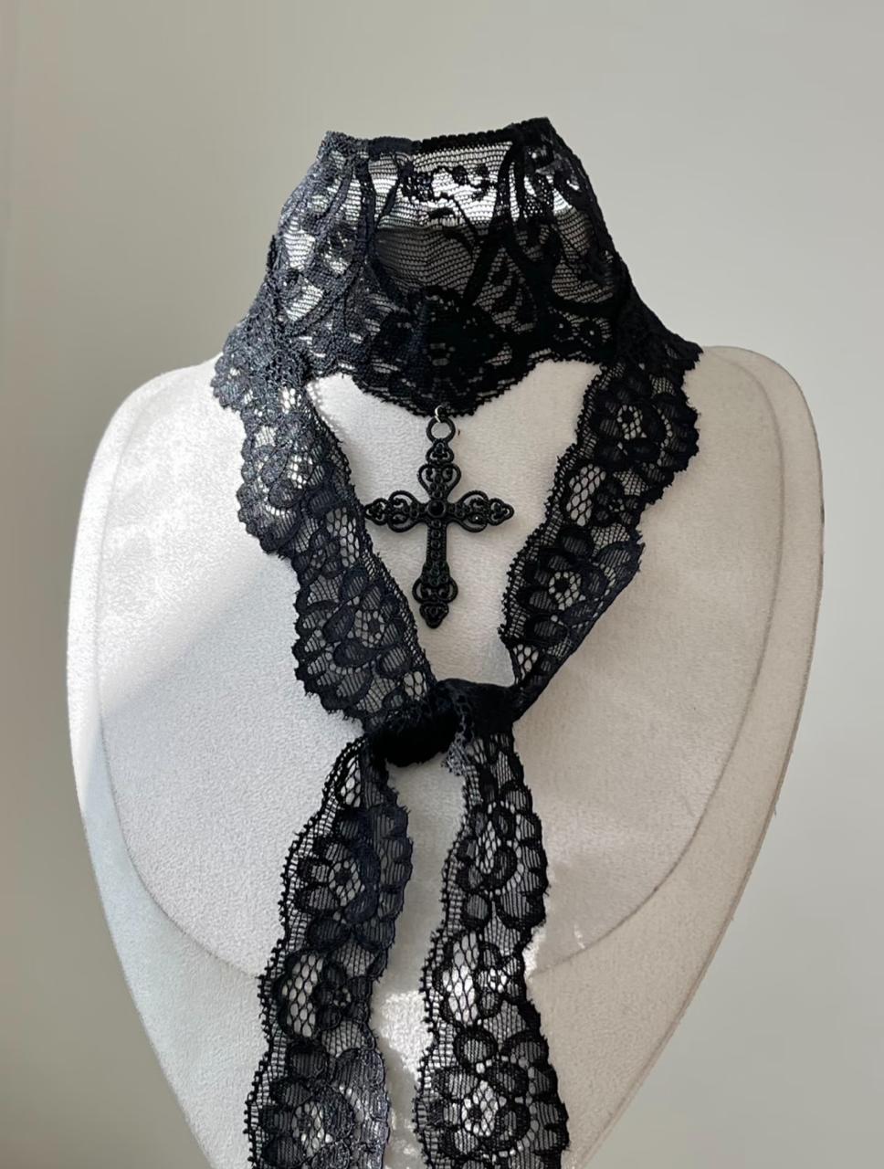 Gothic Lace Cross Choker