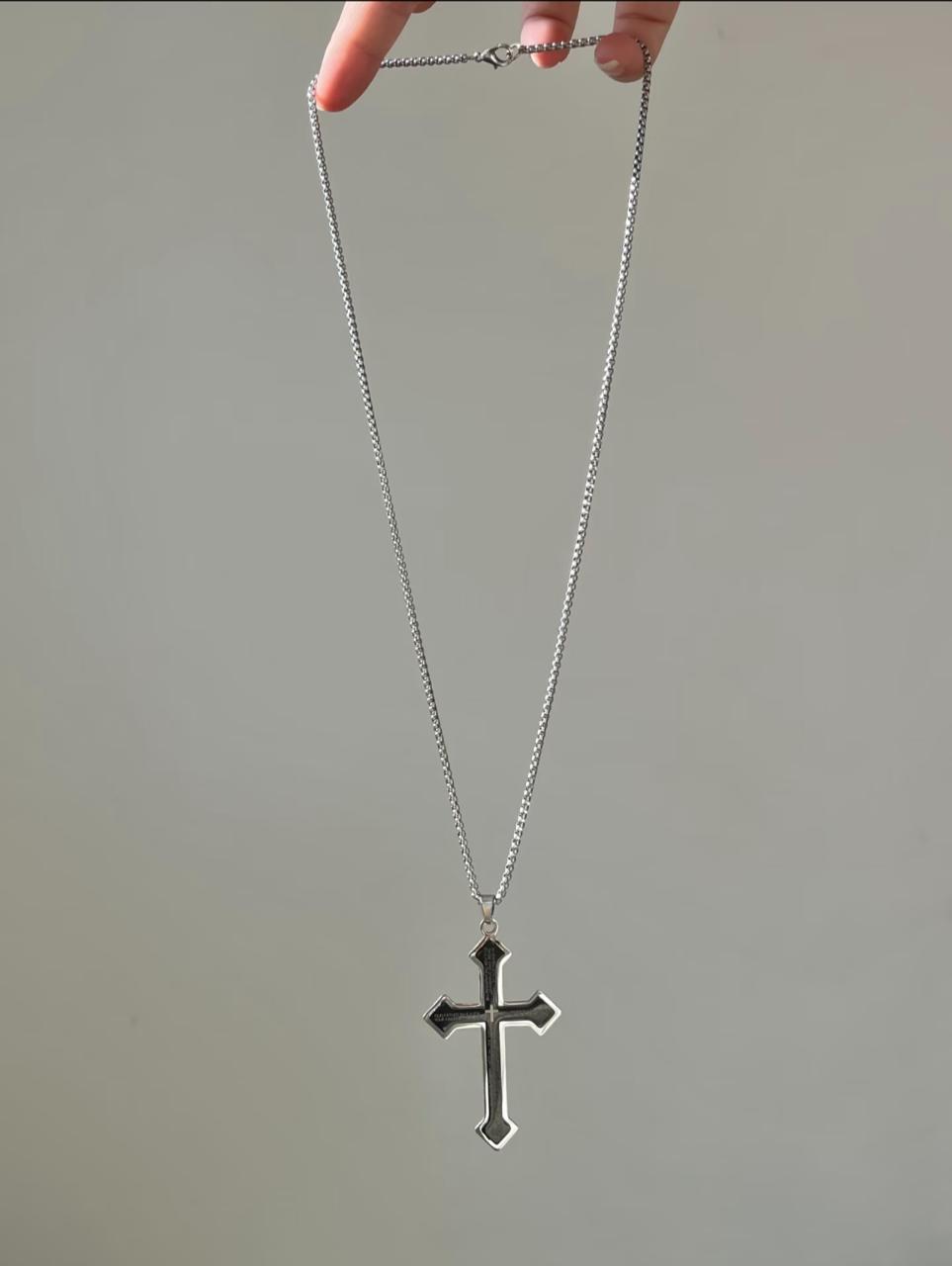 Gothic Inscribed Cross Necklace