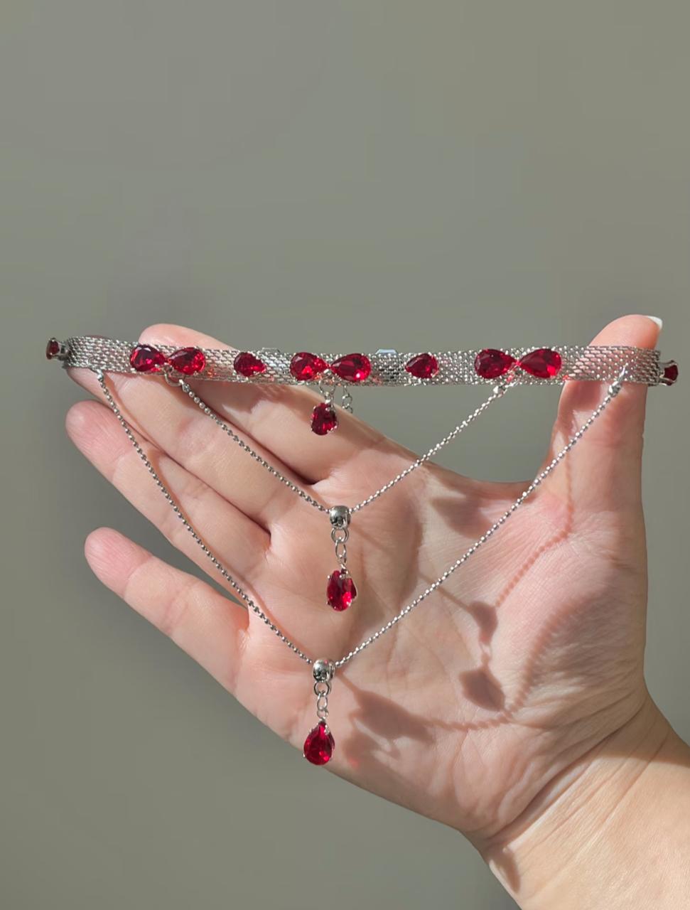Scarlet Teardrop Mesh Choker