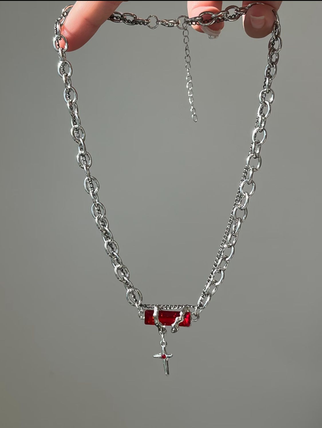 Gothic Crimson Gem Cross Necklace