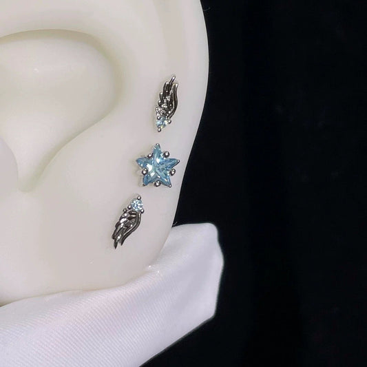 Blue Twilight Star Triple lobe Earring Stack
