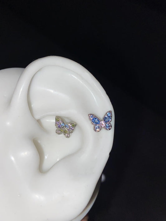 Blue Blossom Butterfly Helix Earrings