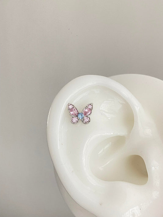 Pink Petal Butterfly Helix Earrings