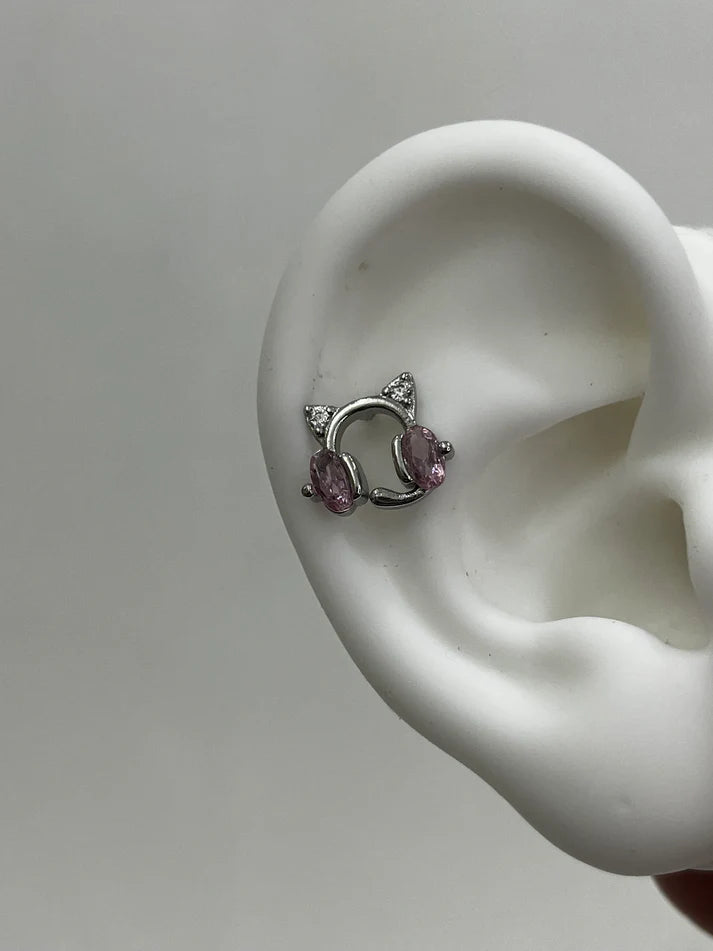 Pink Kitty Headphones Helix Earrings
