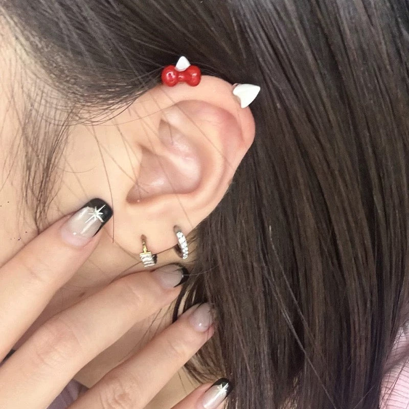 H-Kitty Charm Duo Vertical Helix Earrings