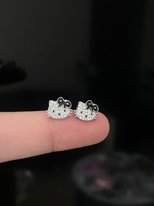 Black Bow Kitty Helix Earrings