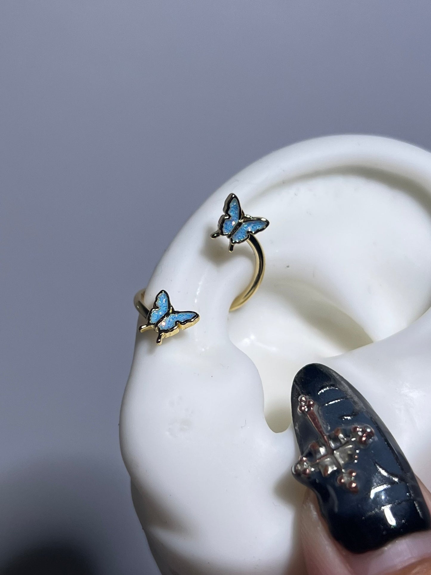 Gold Lapis Butterfly Conch Earrings