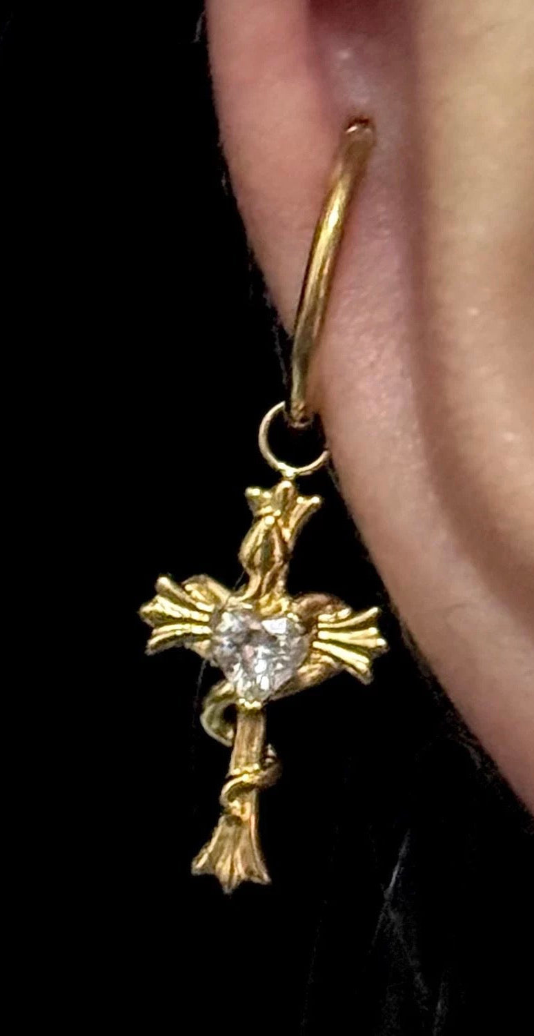 Gold Divine Heart Helix Earrings