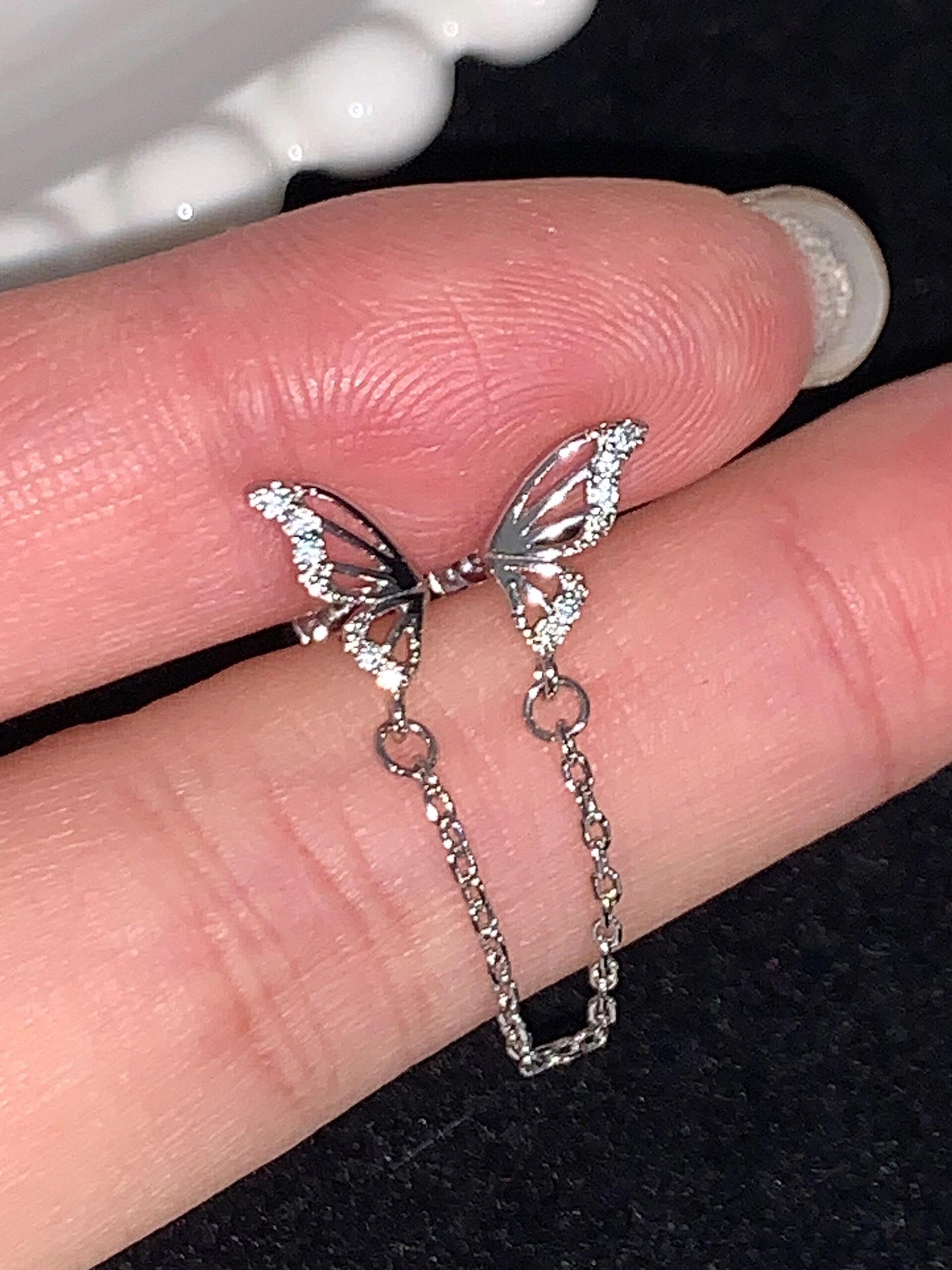 Pixel Butterfly Link Chain Earrings