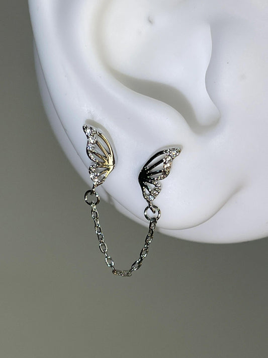 Pixel Butterfly Link Chain Earrings