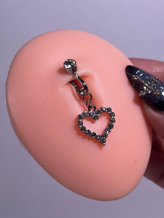 Sparkly Heart Clip On Belly Ring