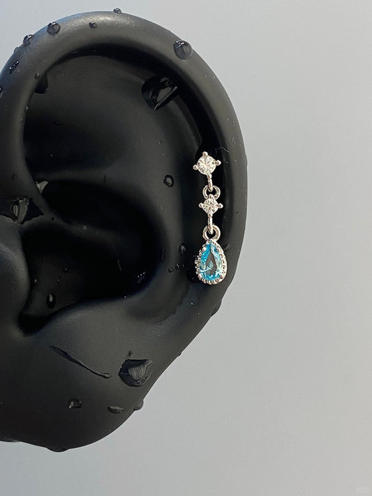 Aqua Teardrop Helix Earrings