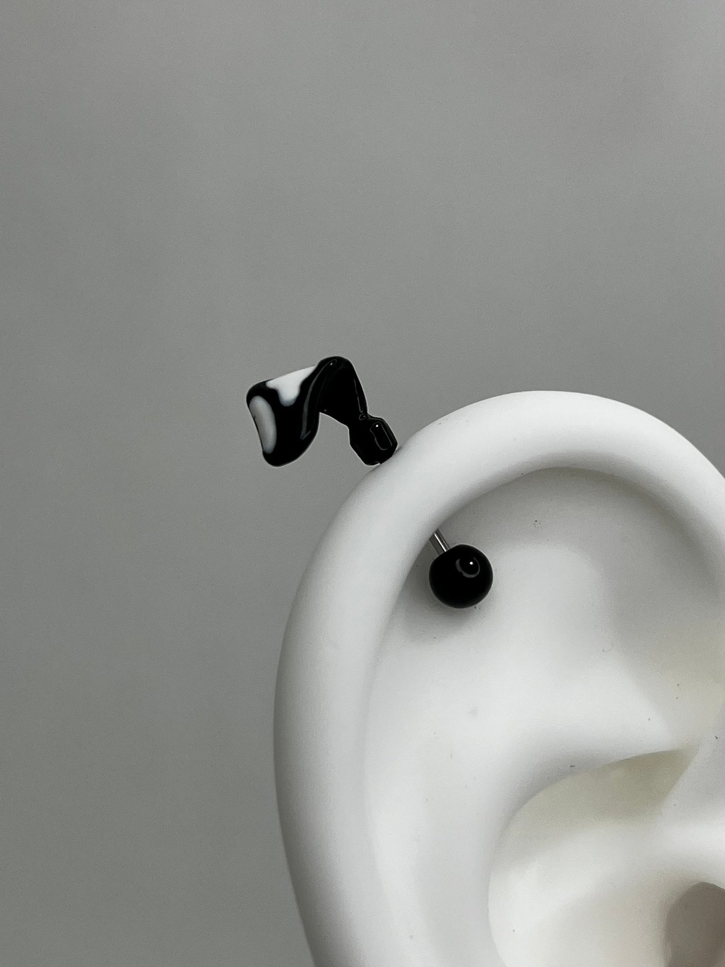 Black & White Dog Ear Vertical Helix Earrings