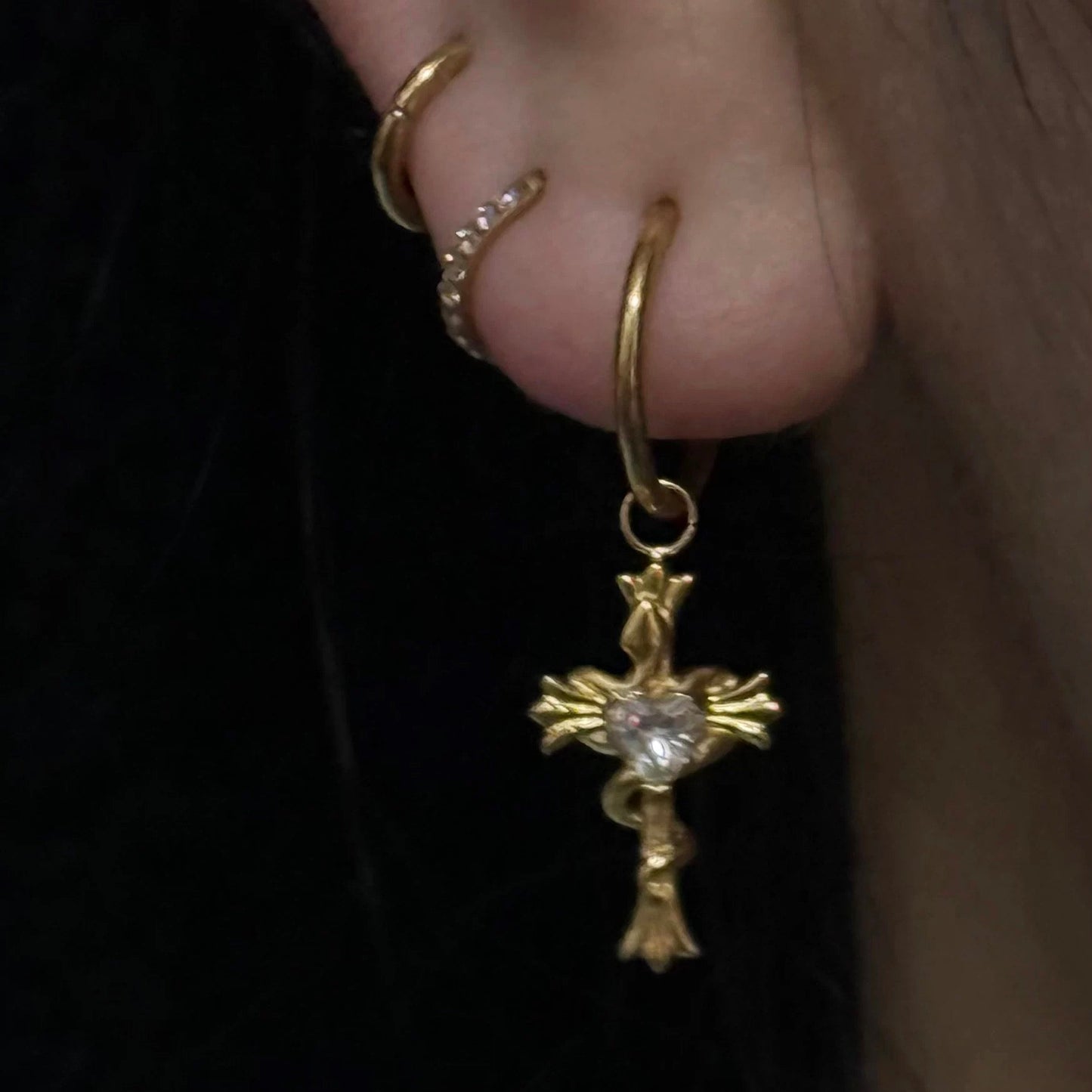 Gold Divine Heart Helix Earrings
