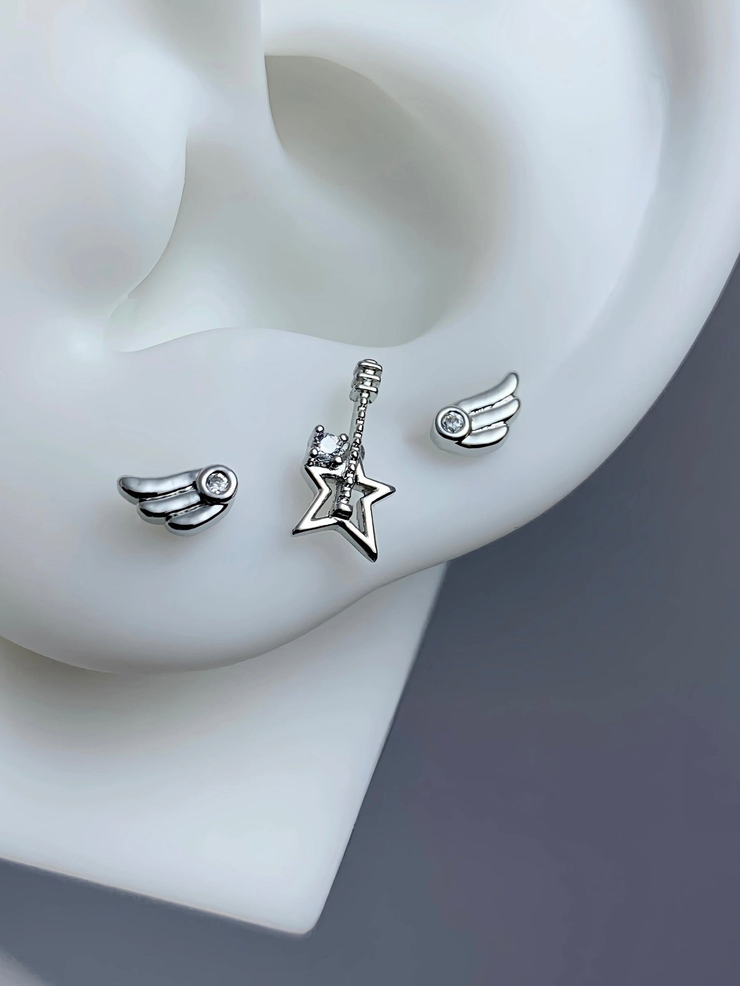 Angelic Guitar Triple Lobe Earring Stack