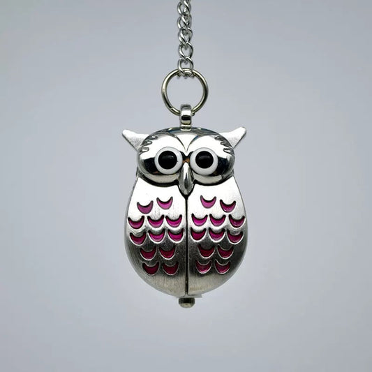 Owl Watcher Clock Necklace - Pink
