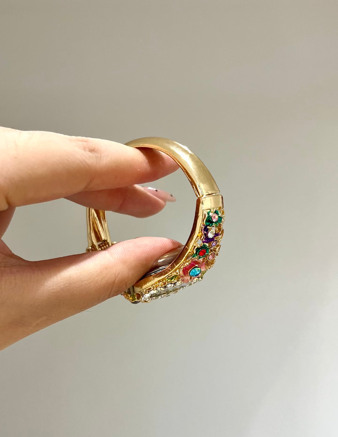 Vintage-Style Floral Enamel Bangle Watch