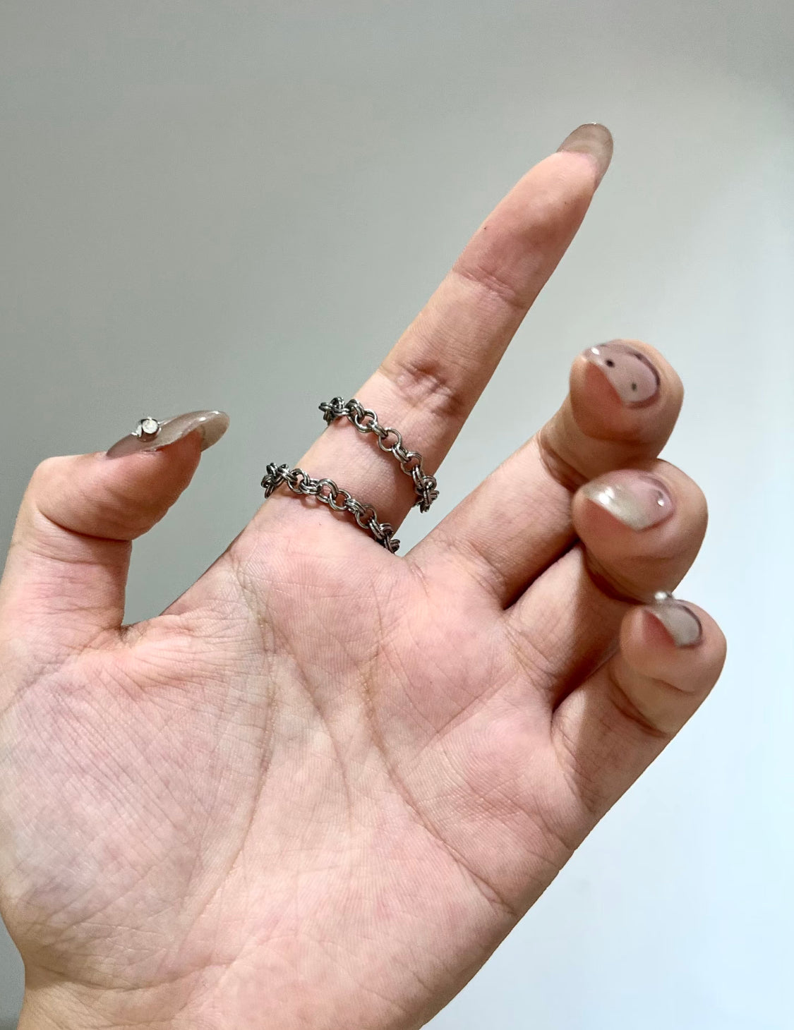 Red Glass Cross Double-Chain Ring