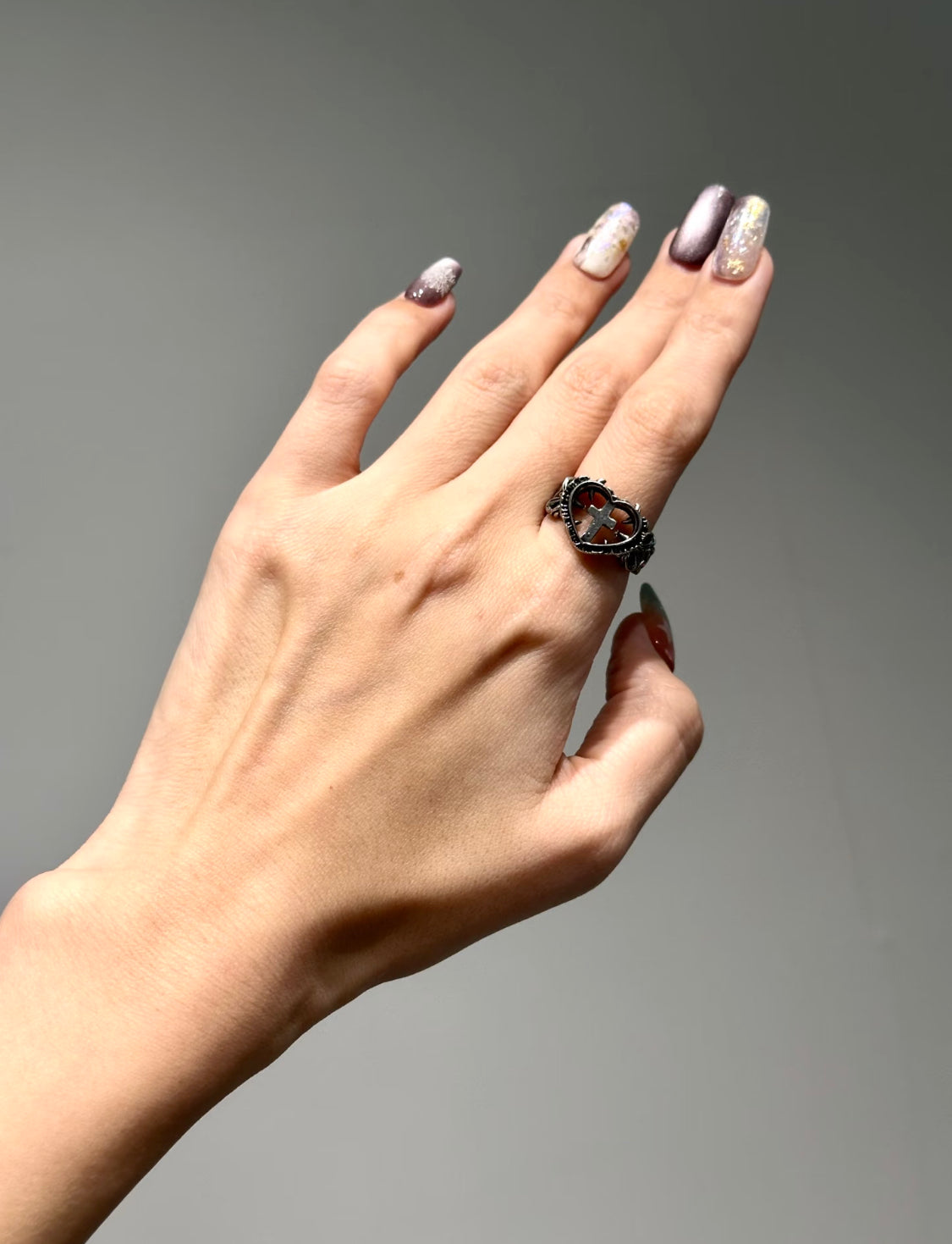 Gothic Cross-Heart Ring