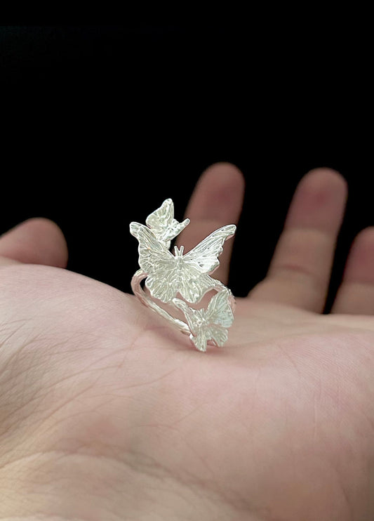 Silver Trio Butterfly Ring