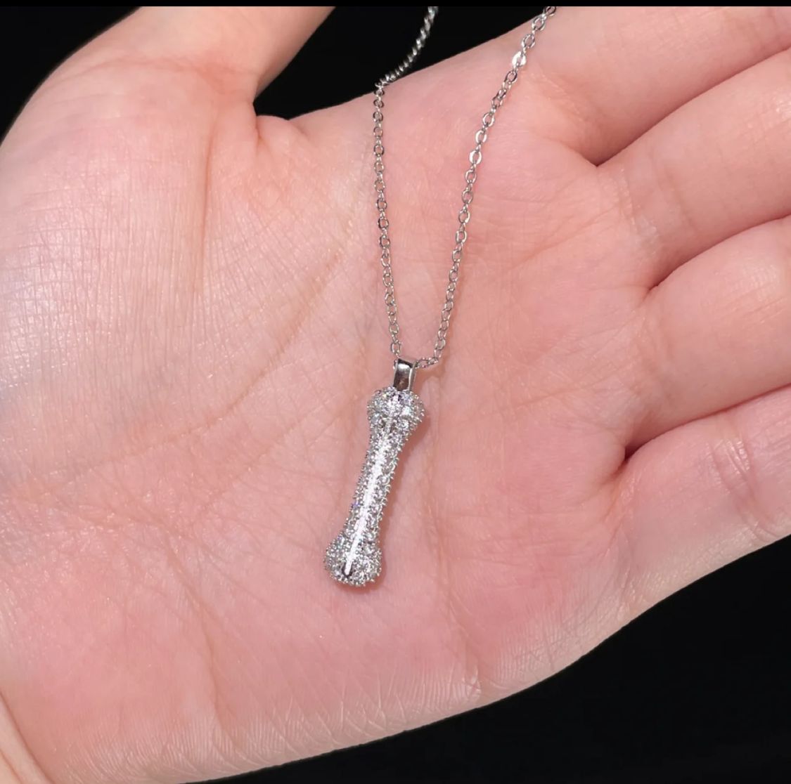 Crystal Pavé Bone Pendant Necklace