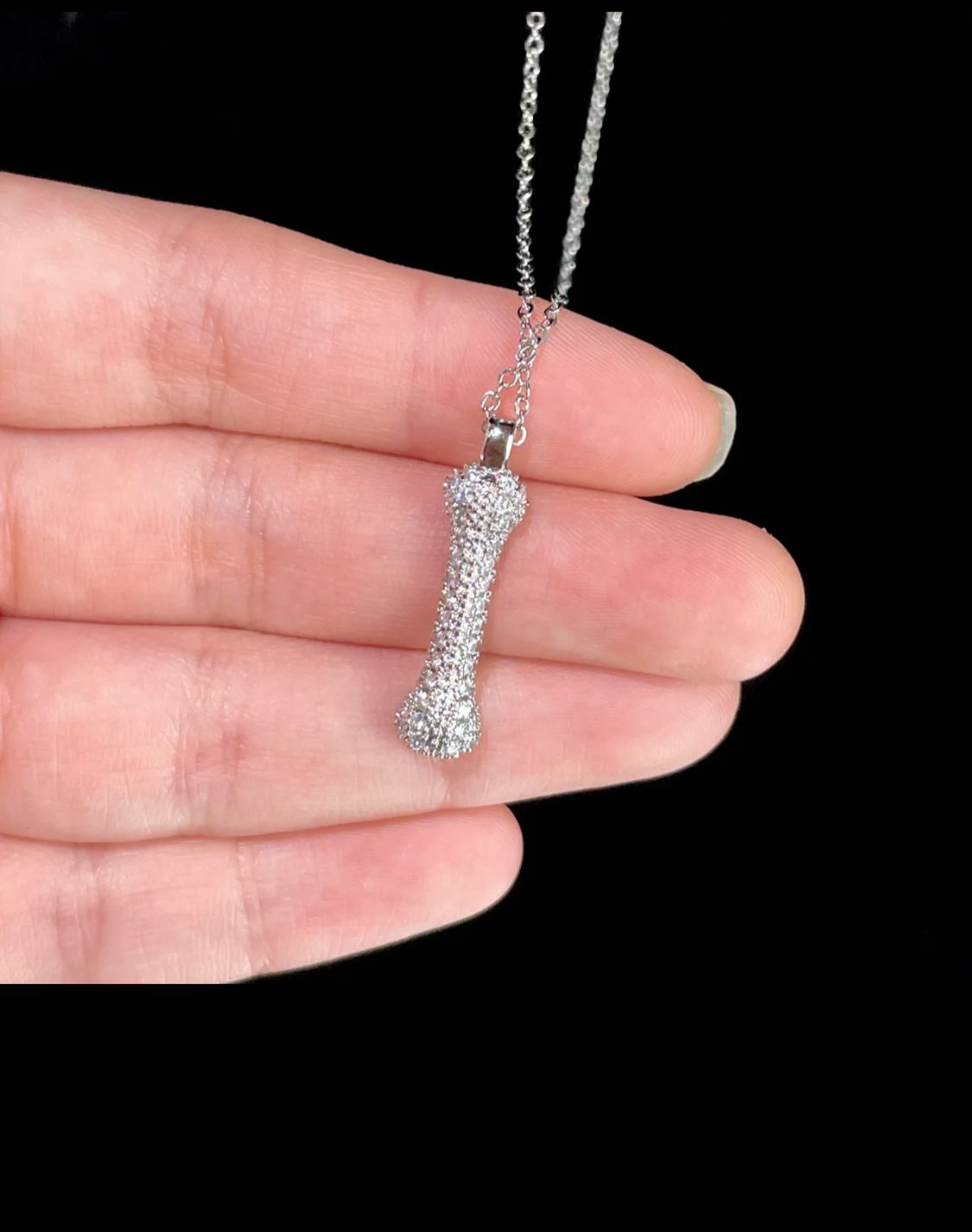 Crystal Pavé Bone Pendant Necklace