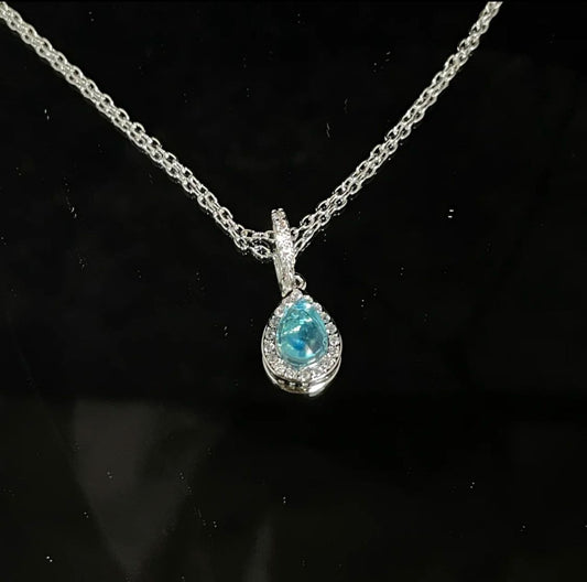 Azure Pear Crystal Halo Necklace