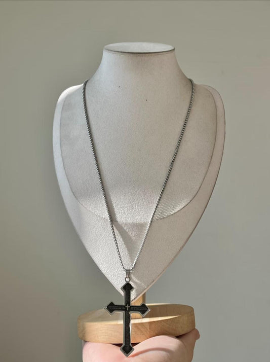 Gothic Inscribed Cross Necklace