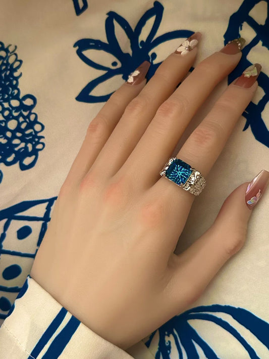 Hammered Azure Crystal Ring