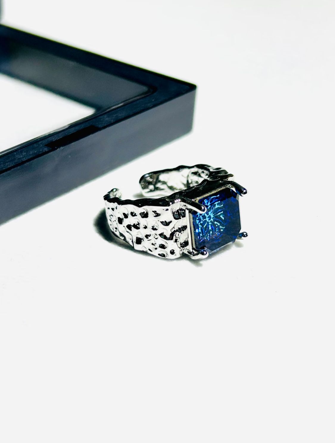 Hammered Azure Crystal Ring